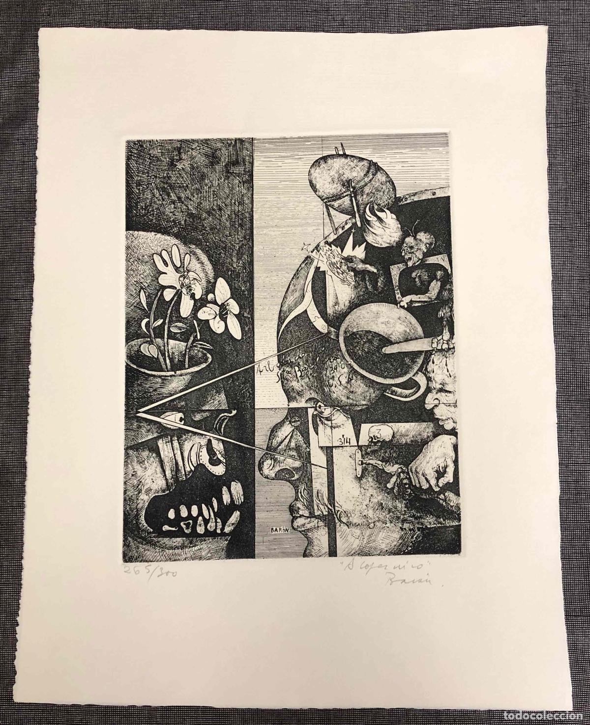 Arte: GRABADO AGUAFUERTE DEL ARTISTA MADRILE&Ntilde;O FRANCISCO BAR&Oacute;N. C.1980. FIRMADO A LAPICERO