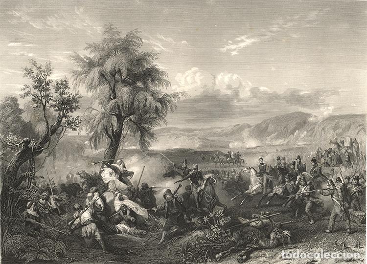 Arte: GRABADO AL ACERO 1868, HORACE VERNET, COMBATE O BATALLA DEL R&Iacute;O HABRAH (1835), INFOLIO. ARGELIA