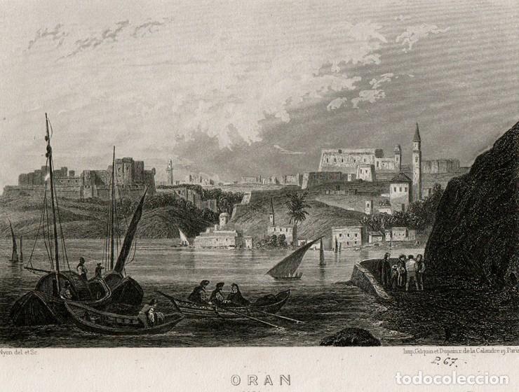 Arte: GRABADO AL ACERO DE 1858, VISTA DE OR&Aacute;N, ARGELIA, BERBER&Iacute;A, MEDITERR&Aacute;NEO, COSTA BERBERISCA. NYON