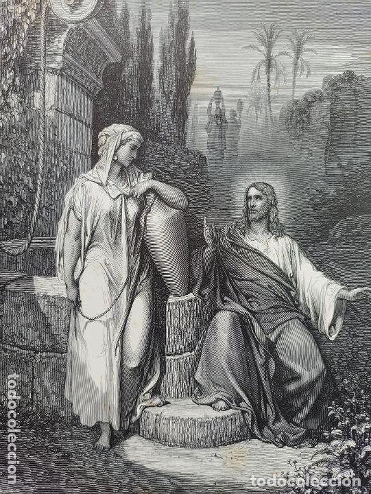 Arte: GRABADO RELIGIOSO, JES&Uacute;S Y SAMARITANA DOR&Eacute;-QUARTLEY, ORIGINAL, BARCELONA,1884, GRAN TAMA&Ntilde;O