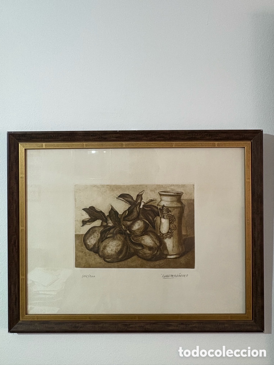 Arte: Grabado original de Juan Fern&aacute;ndez titulado &rdquo;Bodeg&oacute;n con frutas y albarelo&rdquo;