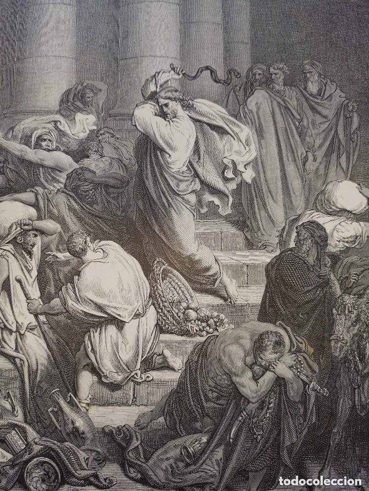 Arte: GRABADO RELIGIOSO, JES&Uacute;S EXPULSA MERCADERES DOR&Eacute;-BERTRAND, ORIGINAL, BARCELONA,1884, GRAN TAMA&Ntilde;O