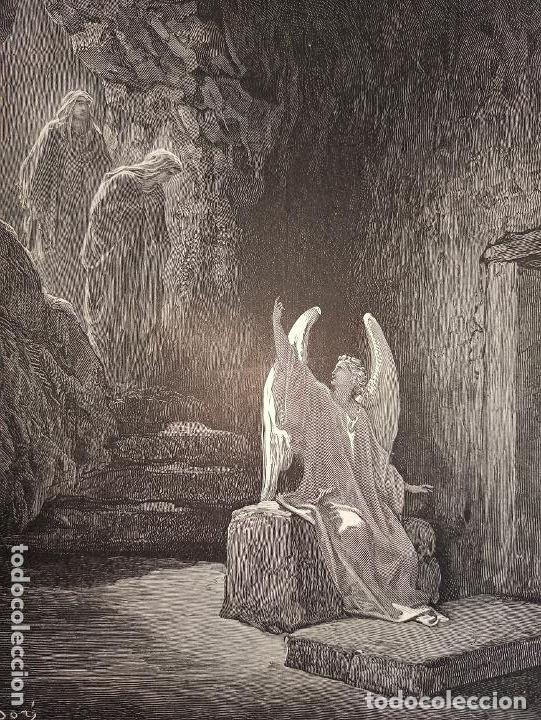 Arte: GRABADO RELIGIOSO, &Aacute;NGEL Y LAS SANTAS MUJERES DOR&Eacute;-PISAN, ORIGINAL, BARCELONA,1884, GRAN TAMA&Ntilde;O
