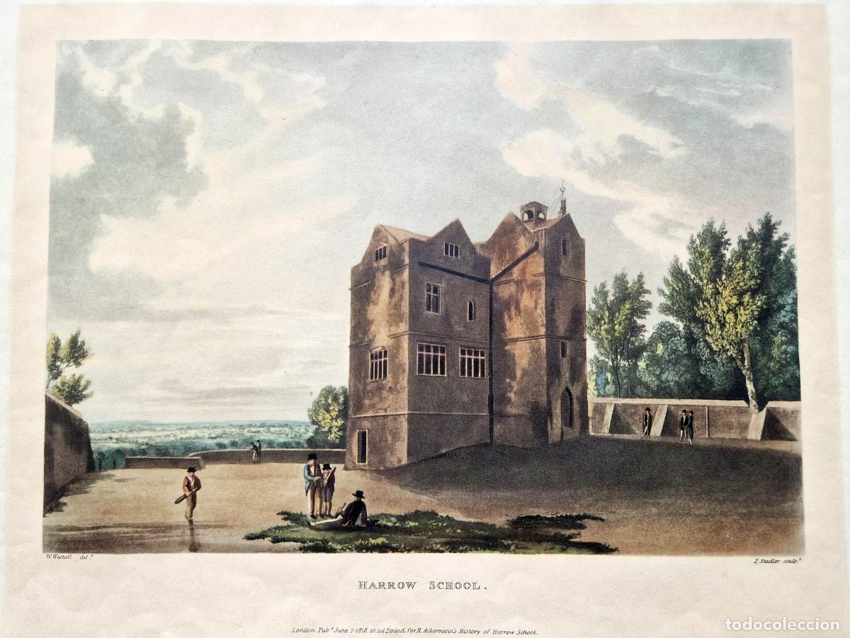 Arte: Grabado original - HARROW SCHOOL - Ackermann 1816 - W. Westall J. Stadler
