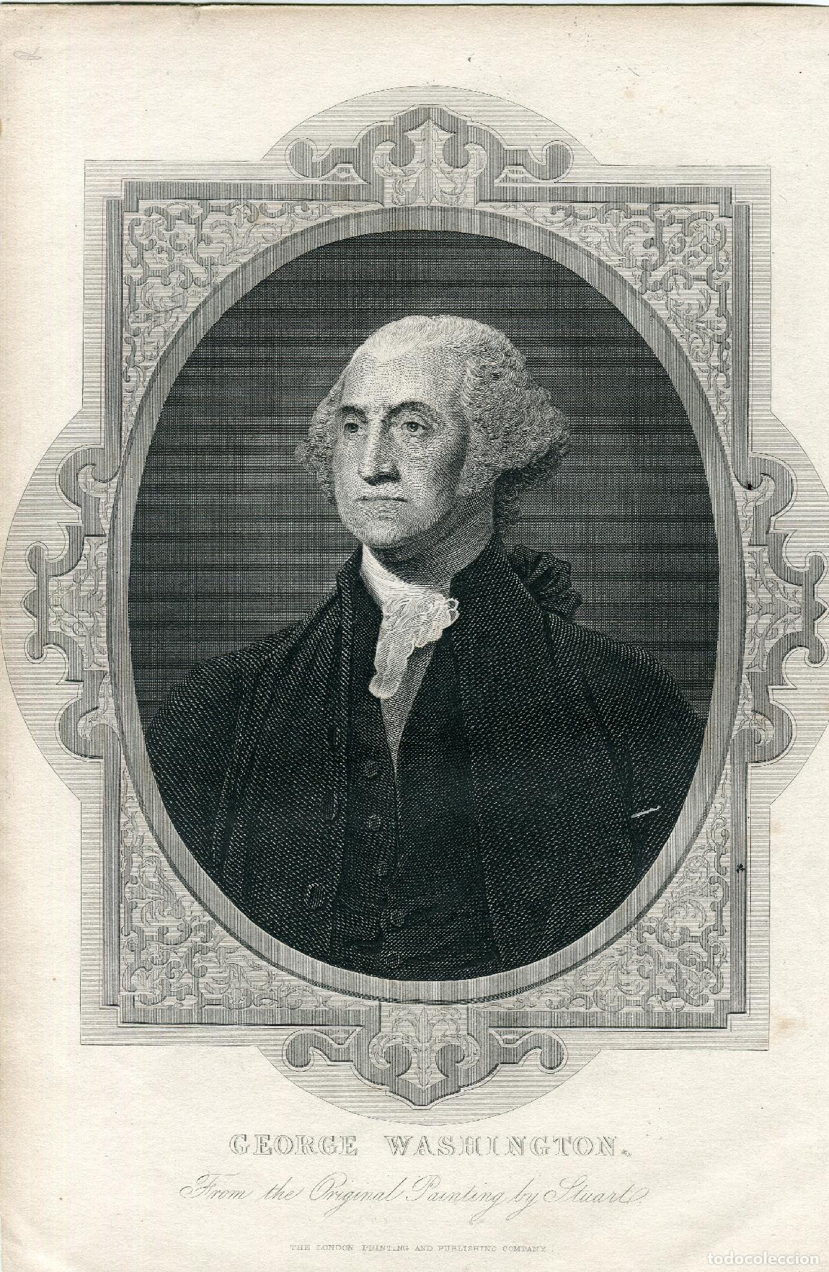 Arte: George Washington - grabado antiguo al acero - Gilbert Stuart - s. XIX