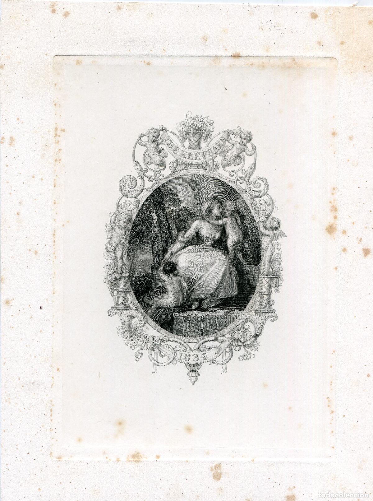 Arte: The Keepsake 1834 - grabado antiguo original al acero - orla con querubines