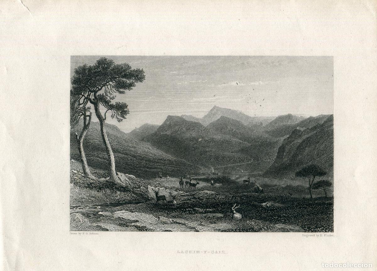 Arte: Lachin-y-Gair Escocia - grabado antiguo al acero - Finden y Robson - 1833