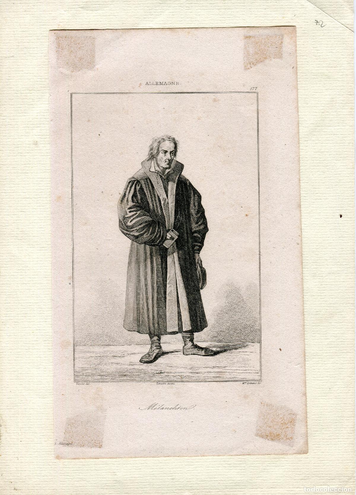 Arte: Melanchthon reformador alem&aacute;n - grabado original al acero - Le Bas - h. 1840