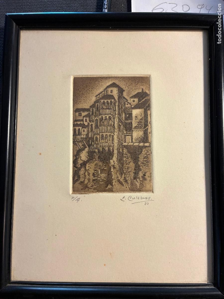 Arte: grabado marca plancha Casas Colgadas de Cuenca Leonor Culebras a&ntilde;o 1980 prueba de autor 11,5x7,5