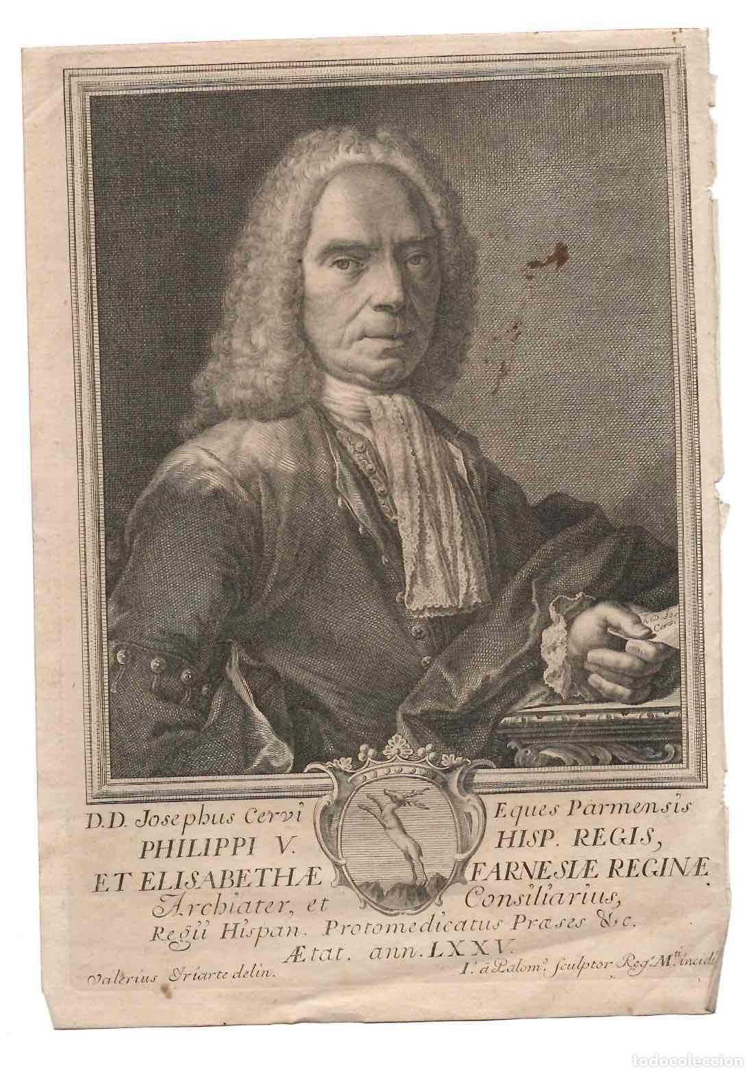 Arte: GRABADO CALCOGRAFICO FELIPE V. VALERIUS IRIARTE DEL. SIGLO XVIII