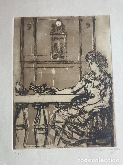 Arte: Molina S&aacute;nchez. Obra gr&aacute;fica. Figura femenina. 50x40 (huella 33x24,5). Fda a l&aacute;piz y fechada 1973.