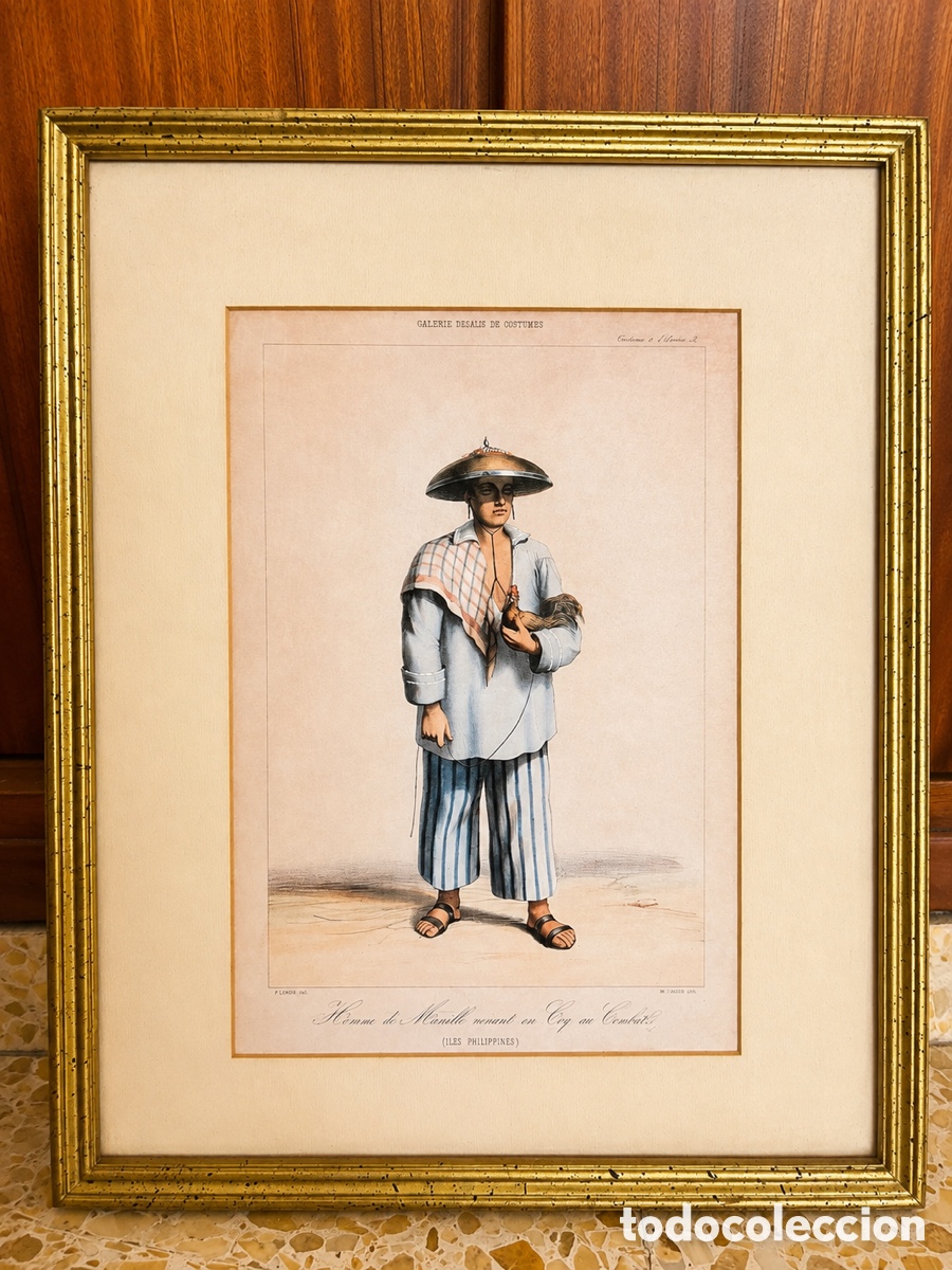 Arte: Litograf&iacute;a S. XIX Filipinas - Homme de Manille - Galerie Royale de Costumes - Enmarcada