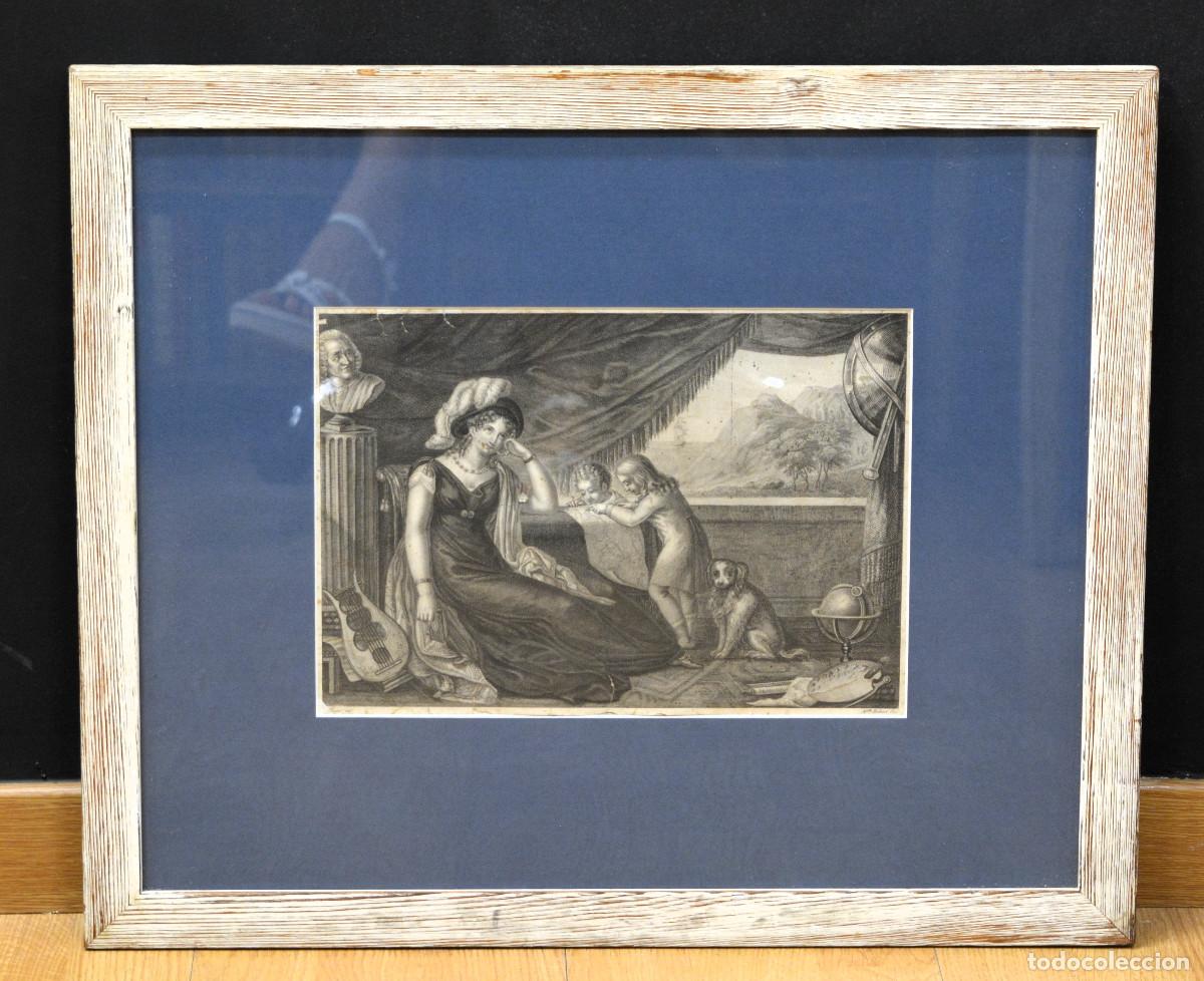 Arte: Escena familiar. Sc&egrave;ne familiale. M. Hubert, graveur. Grabado original siglo XVIII.