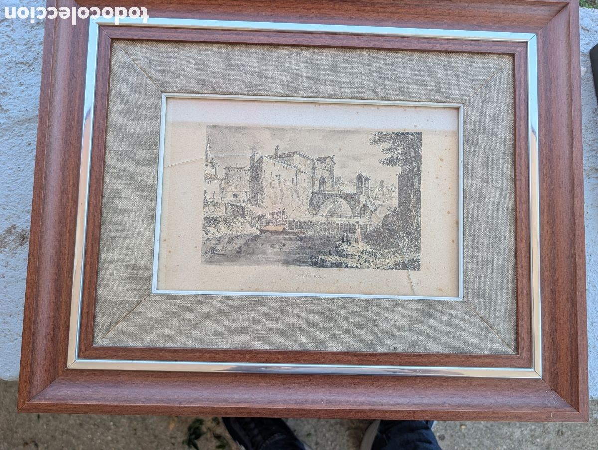 Arte: Antiguo Grabado / Litograf&iacute;a de Alcira (Valencia) - Vista de &Eacute;poca Enmarcada - Siglo XIXD