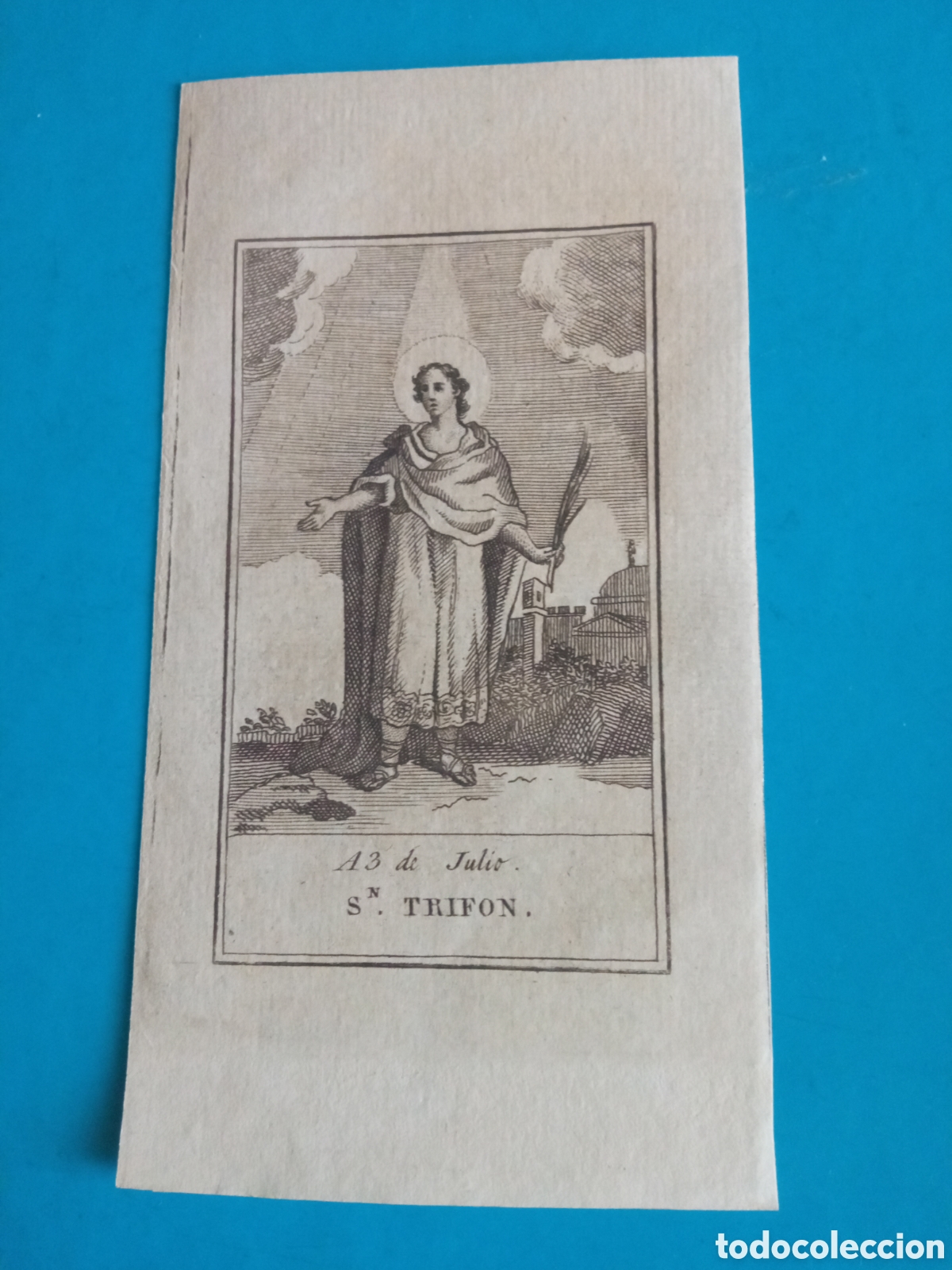 Arte: Antiguo grabado, San Trifon, 3 de Julio, mide 12,7x6,7 cm