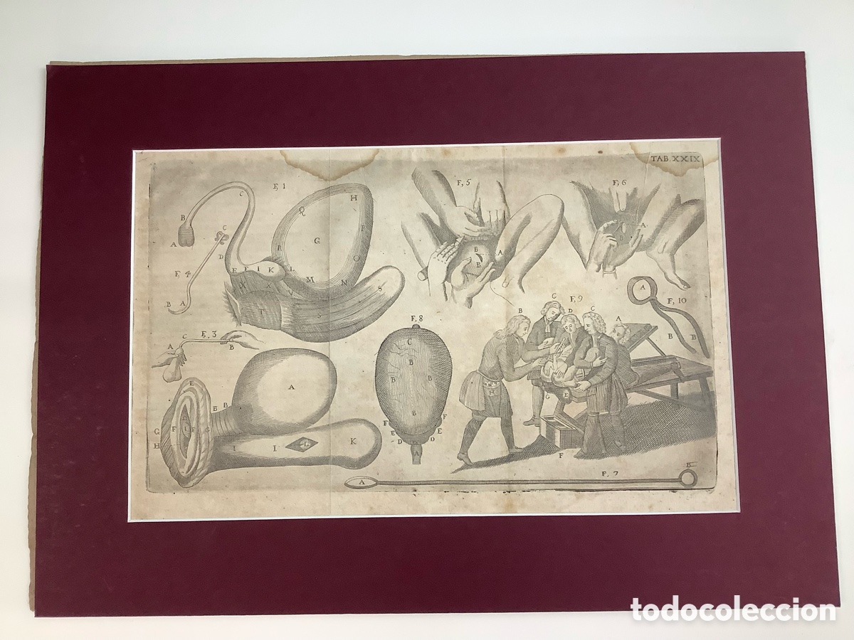 Arte: Lorenz Heister, instrumentos quir&uacute;rgicos, grabado original , 1750