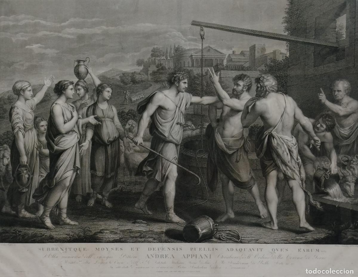 Arte: MOIS&Eacute;S DEFENDIENDO A LAS HIJAS DE JETRO. ANDERLONI. PUNTA SECA SOBRE PAPEL. ITALIA. 1818.