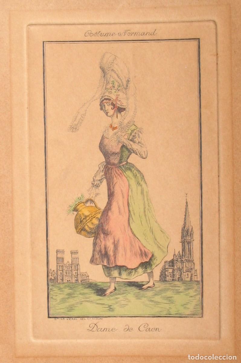 Arte: Lote 4 Grabados Antiguos S. XIX - Costume Normand - &Eacute;mile Lerol - Hojas Sueltas Francia