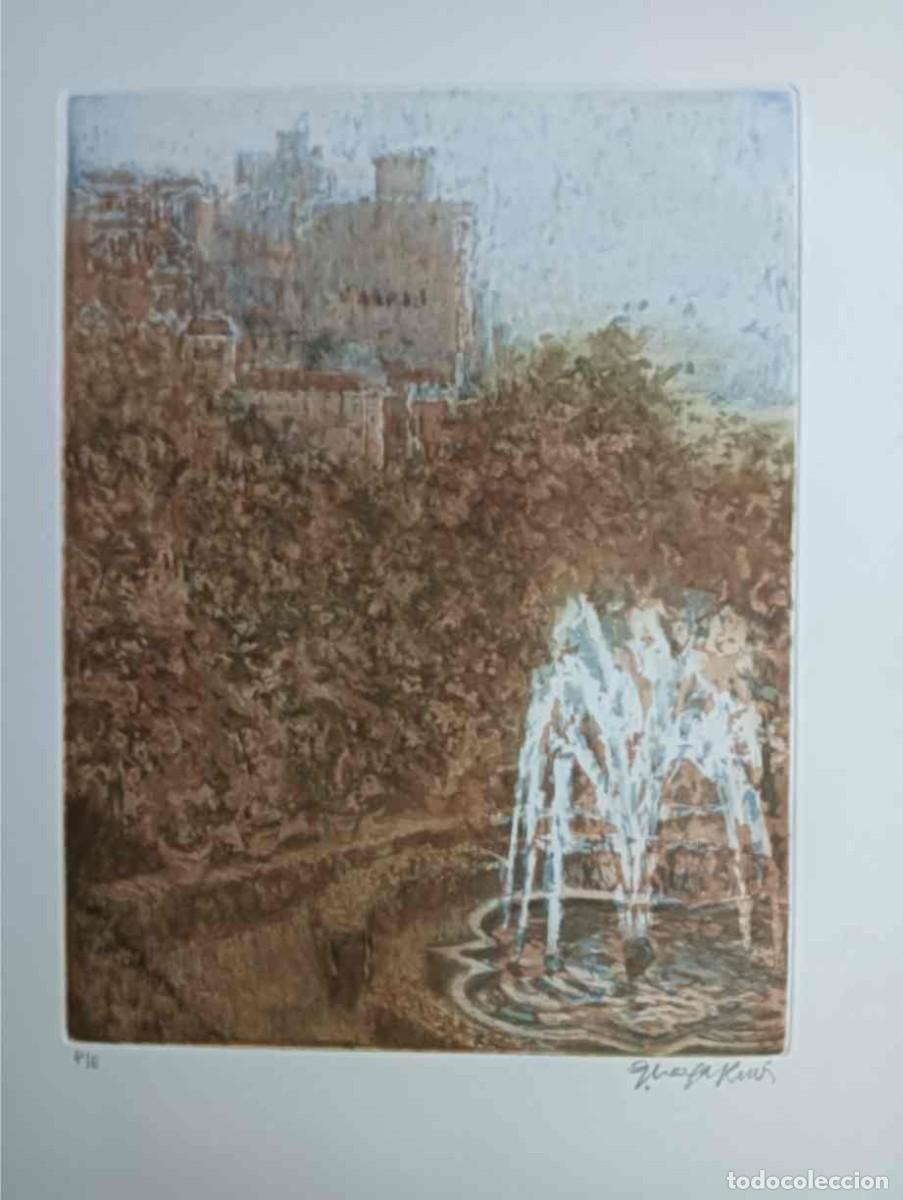 Arte: Guillermo VARGAS RUIZ (Bollullos Sevilla 1910-Madrid, 1990) grabado Granada 33x24 papel 49x38c Firm