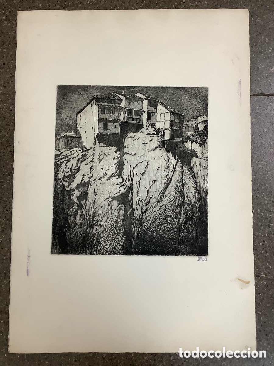 Arte: &ldquo;Casas colgantes de Cuenca&rdquo; Aguafuerte original de Pedraza Ostos