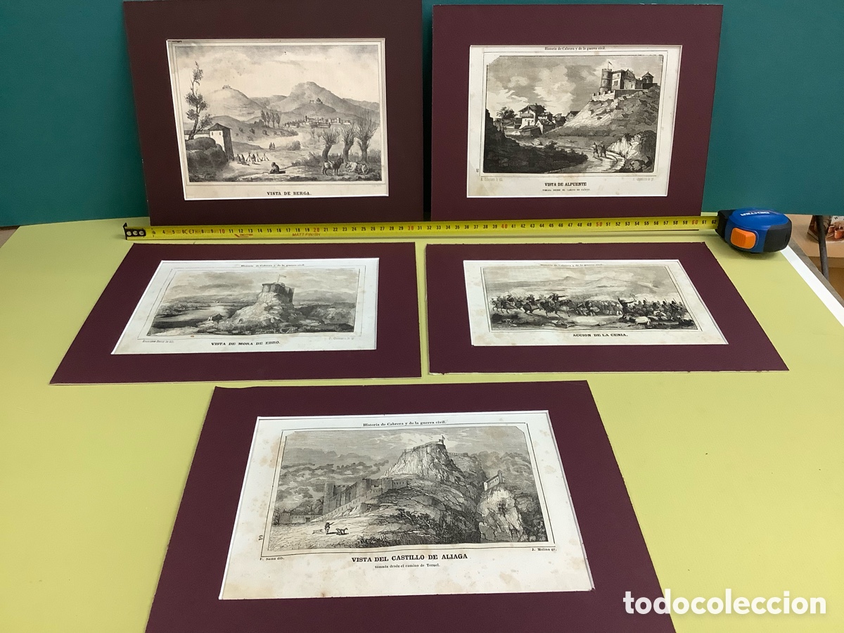 Arte: Lote 5 grabados de H&ordf; de Cabrera, 1&ordf; guerra civil Carlista