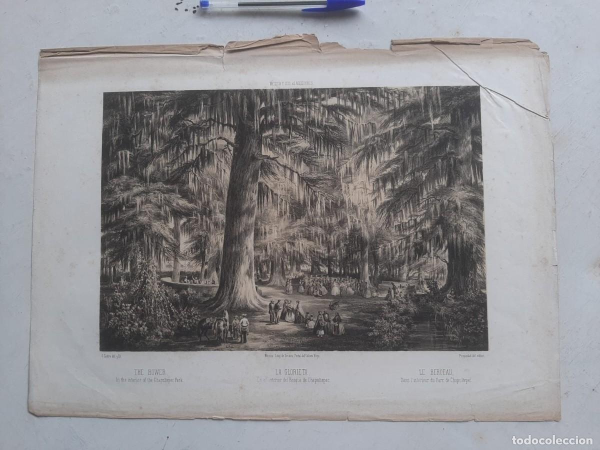Kunst: Grabado mexicano C. Castro litograf&iacute;a J. Decaen segunda mitad siglo XIX Bosque de Chapultepec