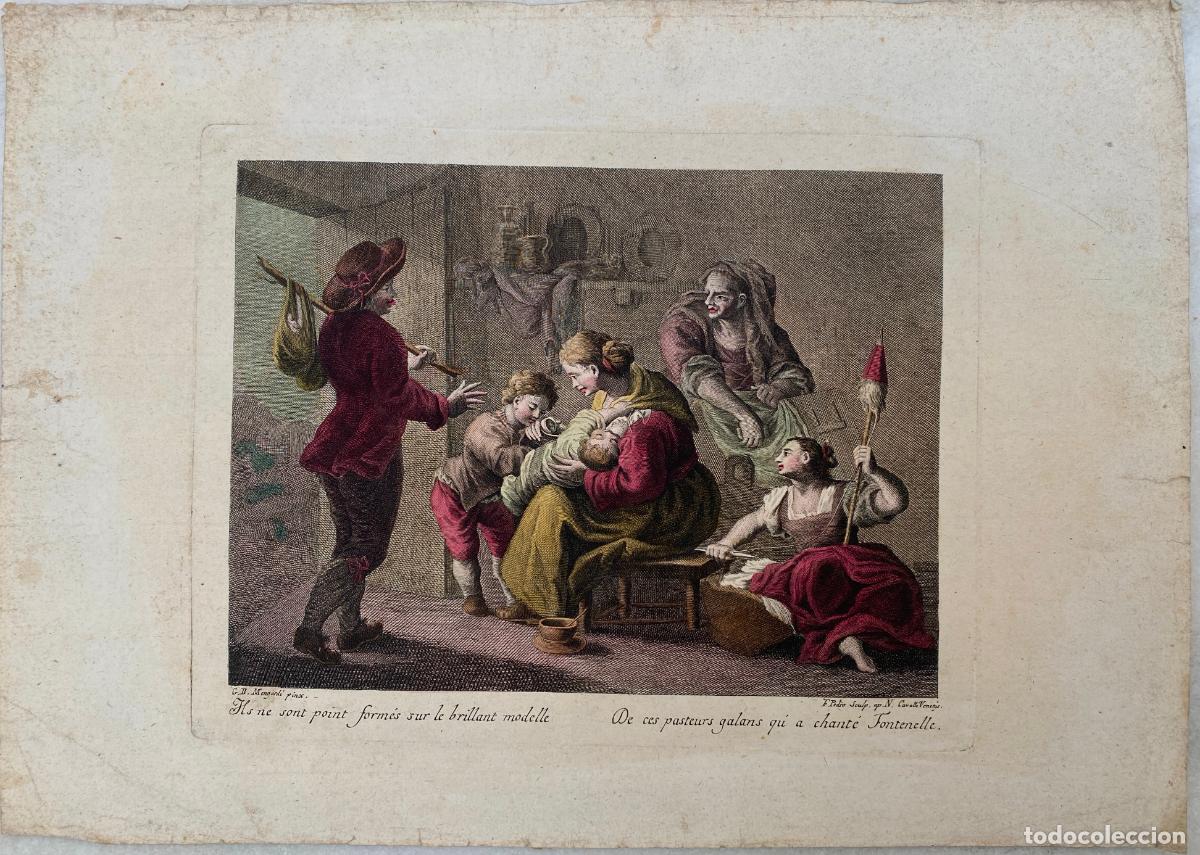 Arte: MENGARDI, Giovanni Battista. Pedro, F. Grabado veneciano con escena literaria o teatral.