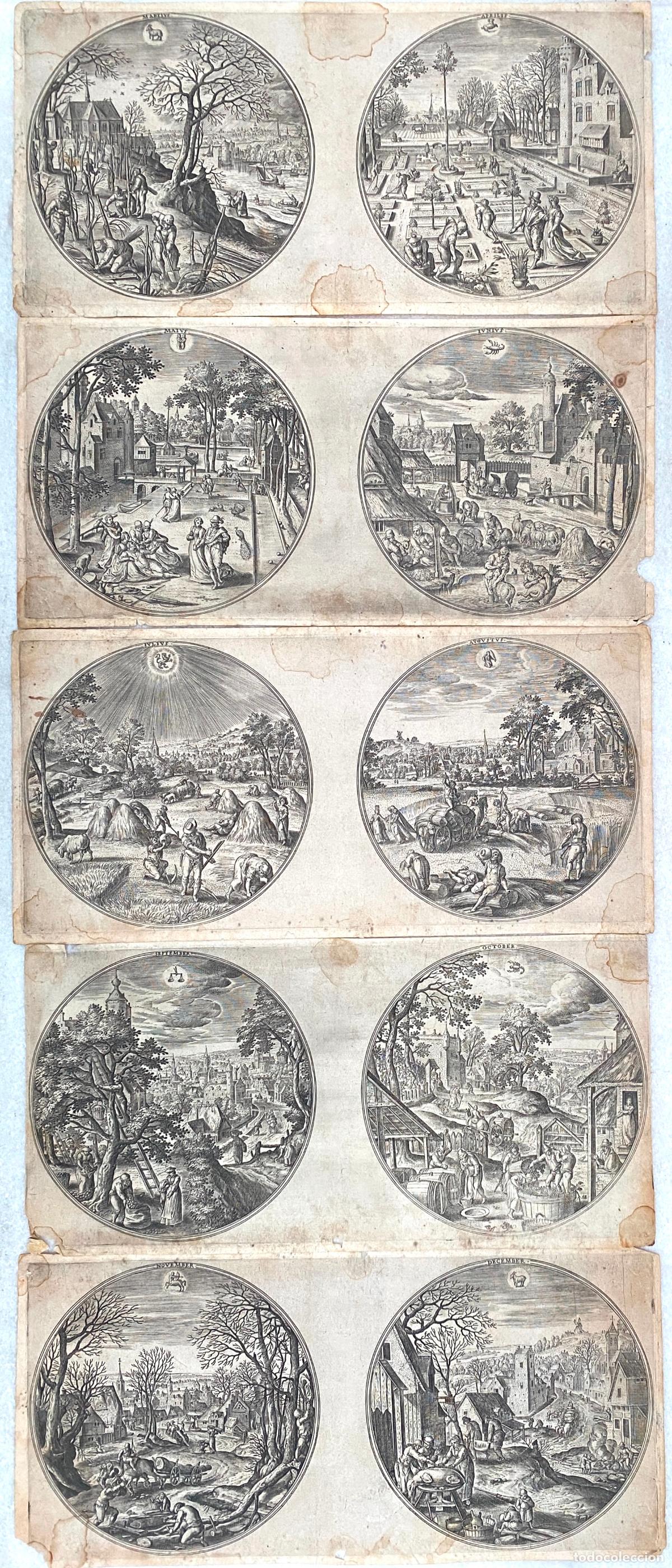 Arte: BOL, Hans. COLLAERT, Adriaen. Los meses. 10 grabados en 5 hojas. S. XVI-XVII.