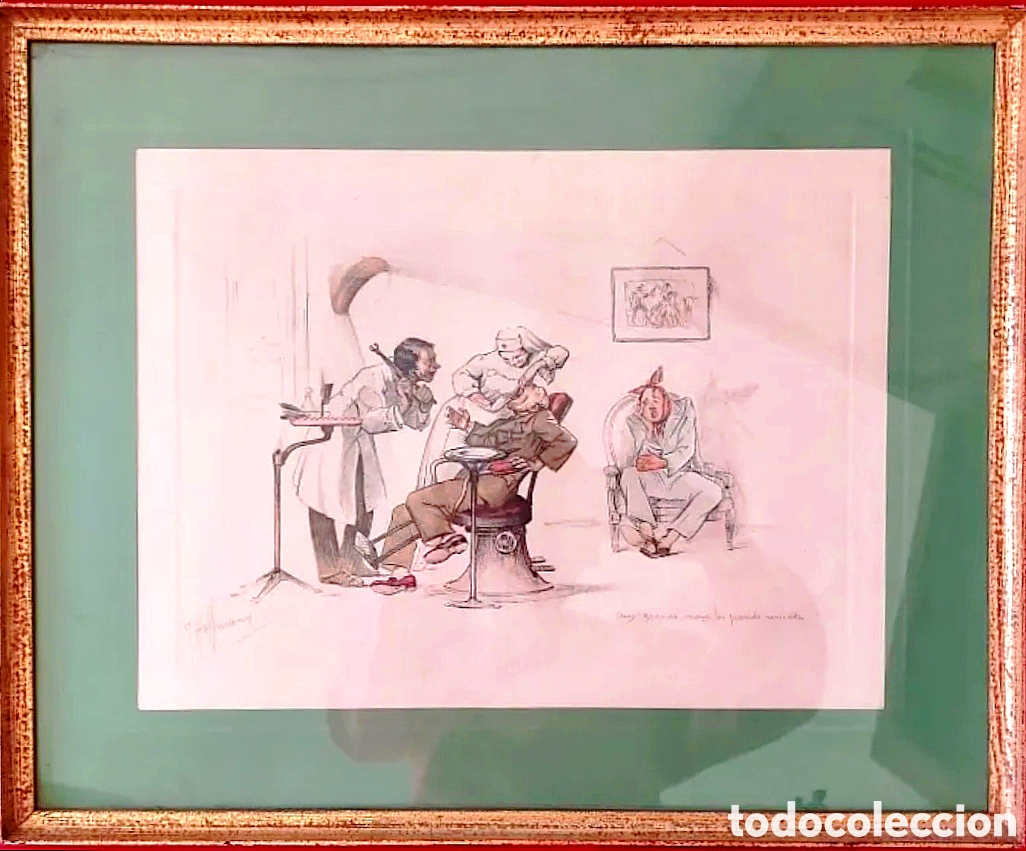 Arte: GASTON HOFFMANN (1883-1960) LITOGRAFIA COLOREADA Y FIRMADA A L&Aacute;PIZ. DENTISTA. CLINICA DENTAL