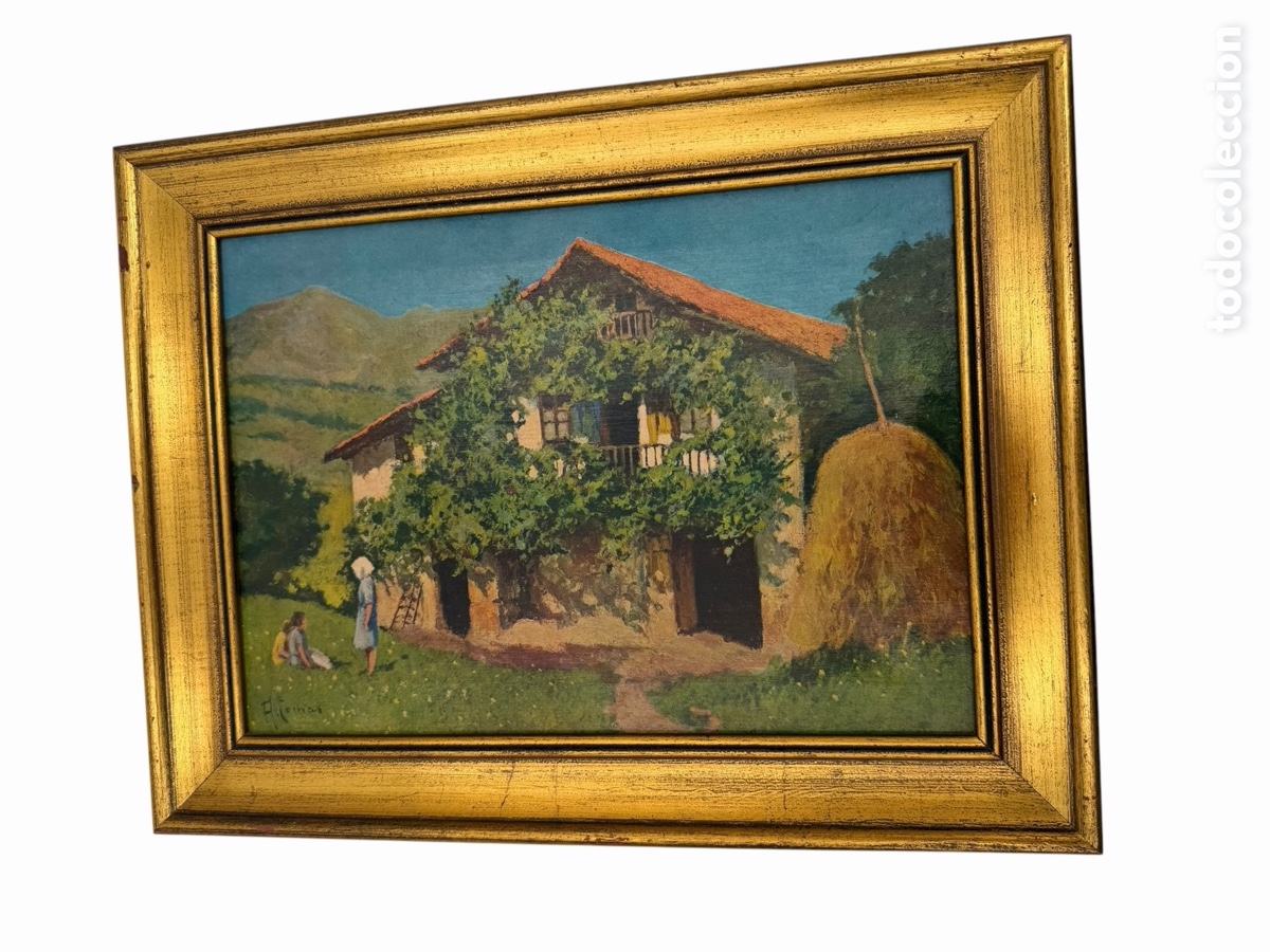 Art: L&aacute;mina de Textil de Paisaje de Caser&iacute;o Enmarcada