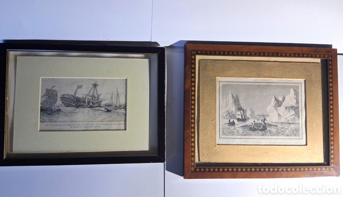 Arte: **T&iacute;tulo del lote:** Pareja de grabados antiguos del e XIX - Tem&aacute;tica naval: Batalla hist&oacute;rica y exp