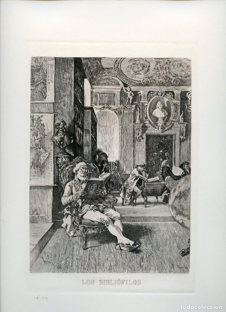 Art: Grabado al Aguafuerte, Fortuny por M Segui. &rdquo;Los Bibliofilos&rdquo;