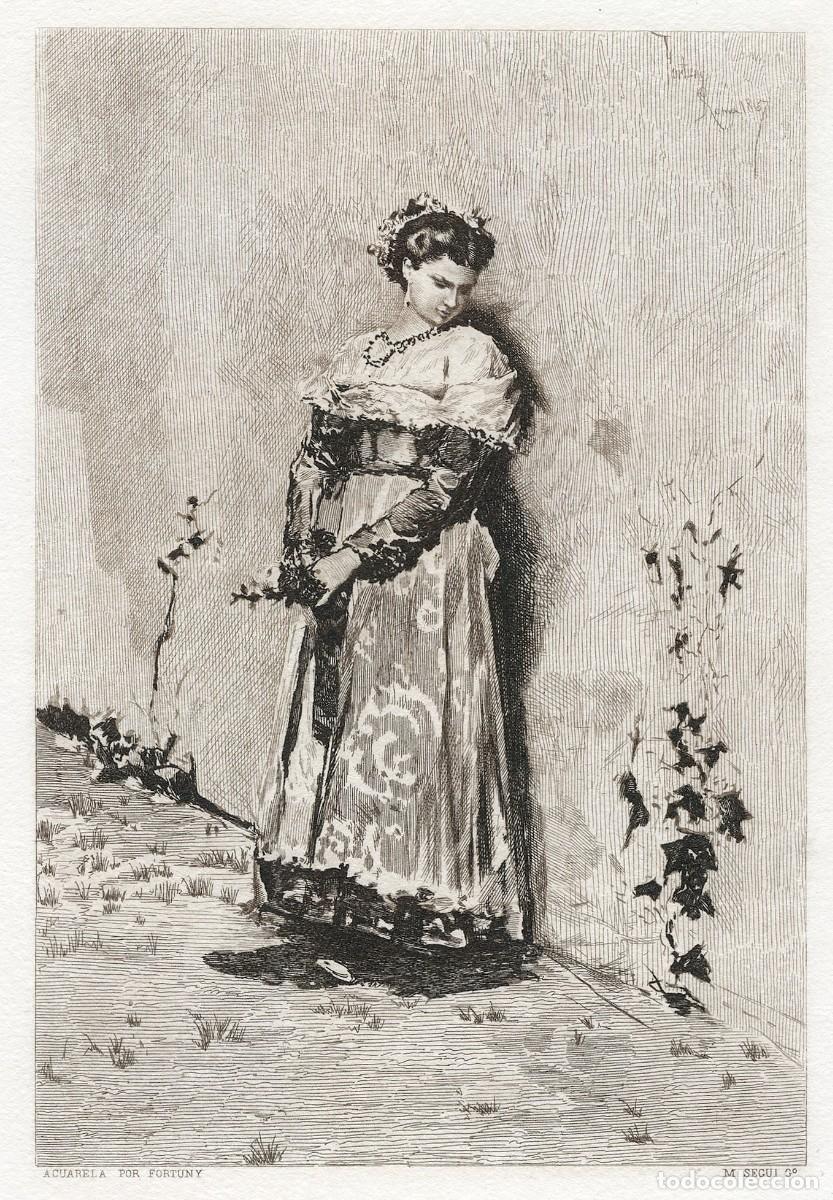 Art: Grabado al Aguafuerte, Fortuny por M Segui. &rdquo;Contadina&rdquo;