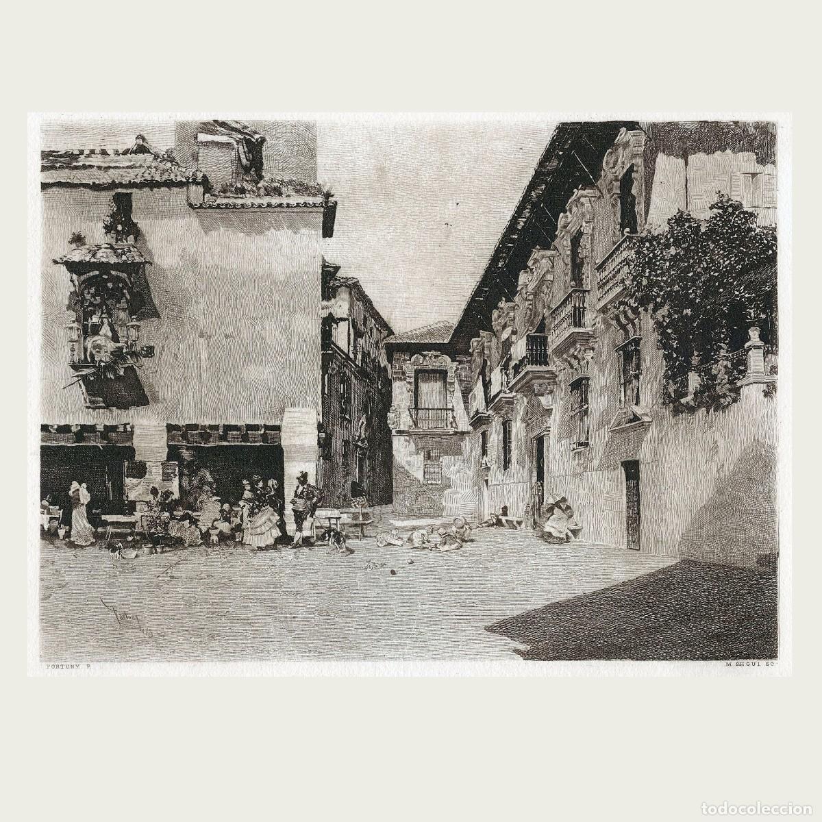 Art: Grabado al Aguafuerte, Fortuny por M Segui. &rdquo;Casas Consistoriales en Granada&rdquo;