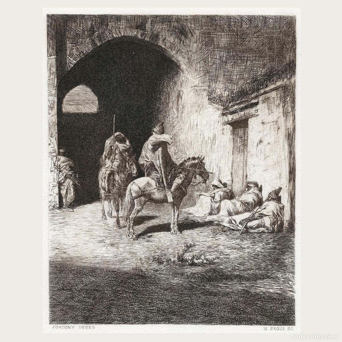 Art: Grabado al Aguafuerte, Fortuny por M Segui. &rdquo;Soldados Marroquies&rdquo;