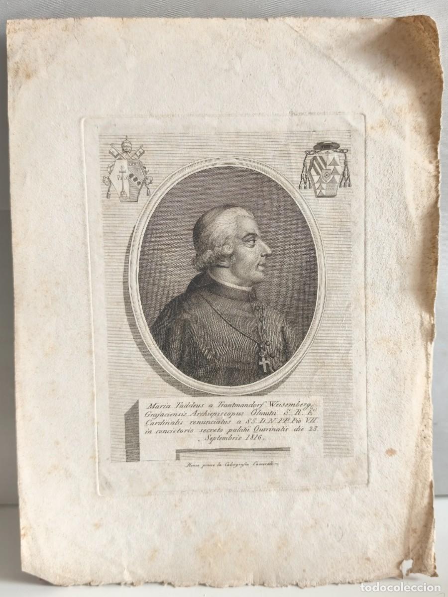Art: ANTIGUO GRABADO DE 1816. RETRATO DEL CARDENAL MARIA THADD&Auml;US VON TRAUTTMANSDORFF. CAMERALE ROMA.
