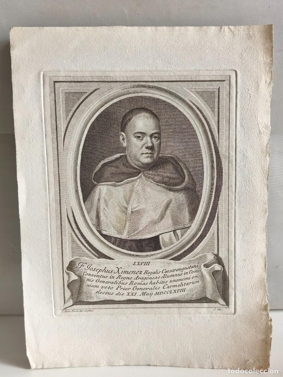 Art: GRABADO ANTIGUO 1768. RETRATO FRAY JOSEPHUS XIMENEZ PRIOR GENERAL CARMELITAS.