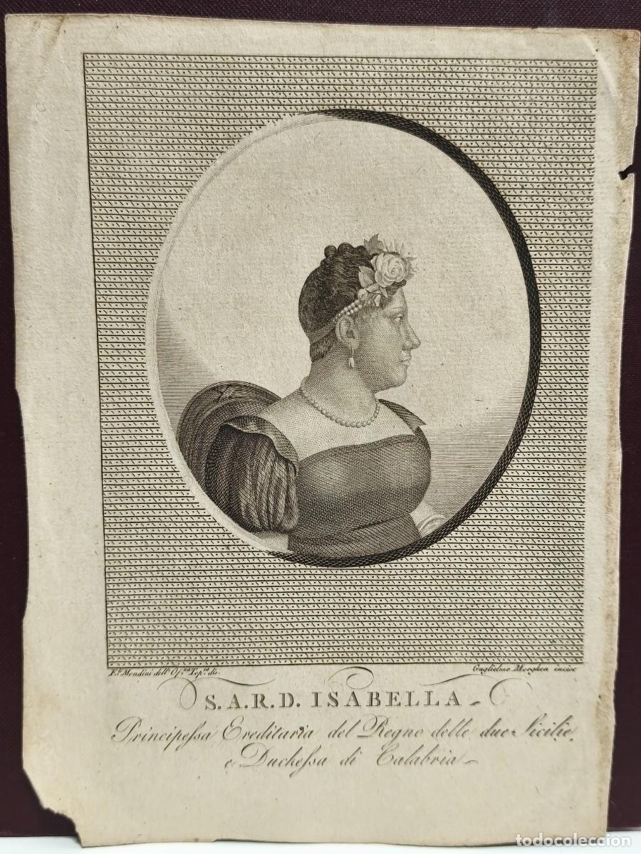 Arte: ANTIGUO GRABADO S.A.R.D. ISABELLA. INFANTA MAR&Iacute;A ISABEL DE BORB&Oacute;N. MORGHEN.