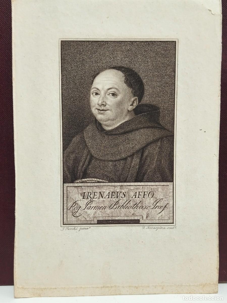 Art: GRABADO ANTIGUO SIGLO XVIII. RETRATO DE IRENEO AFF&Ograve;. FRANCESCO ROSASPINA Y GIUSEPPE TURCHI.