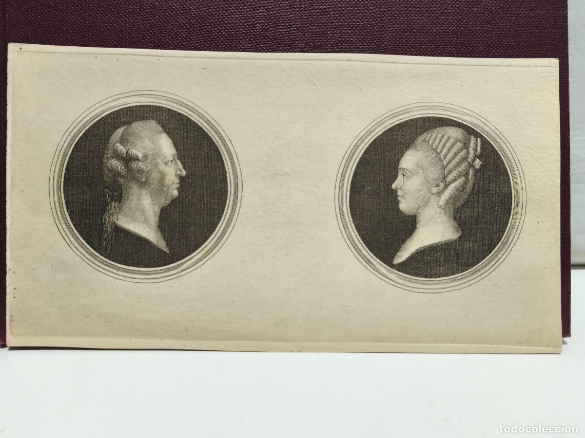 Art: PAREJA DE GRABADOS EN MINIATURA - MEDALLONES DE CARLOS EDUARDO ESTUARDO Y LUISA DE STOLBERG -GEDERN
