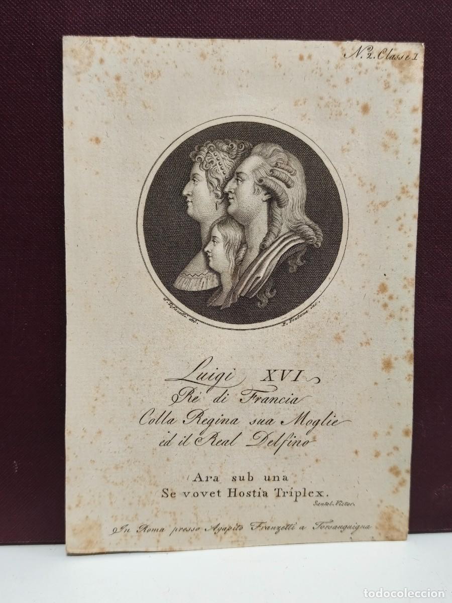 Art: ANTIGUO GRABADO LUIS XVI, MAR&Iacute;A ANTONIETA Y EL DELF&Iacute;N DE FRANCIA. AGAPITO FRANZETTI, ROMA. FONTANA