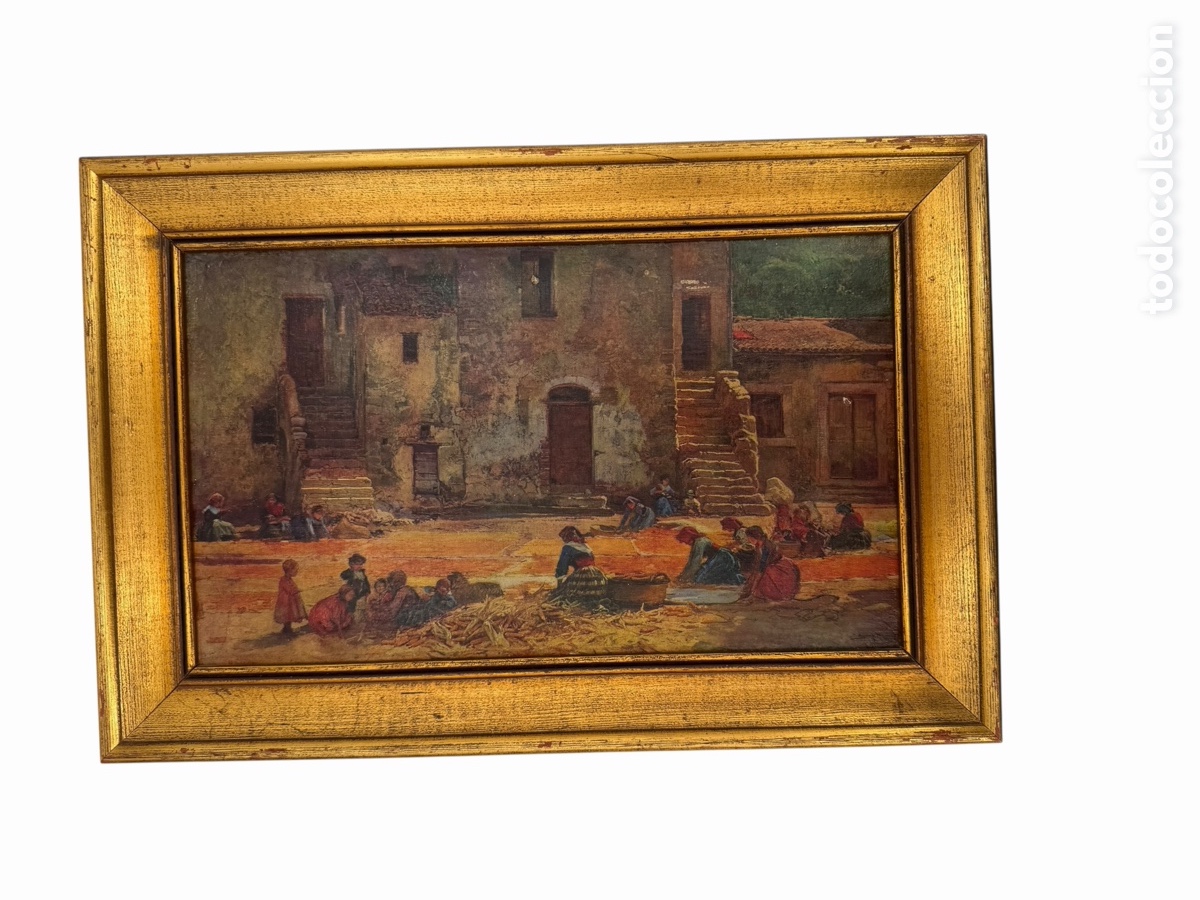 Arte: Obra Cl&aacute;sica Escena Costumbrista en Tela Enmarcada