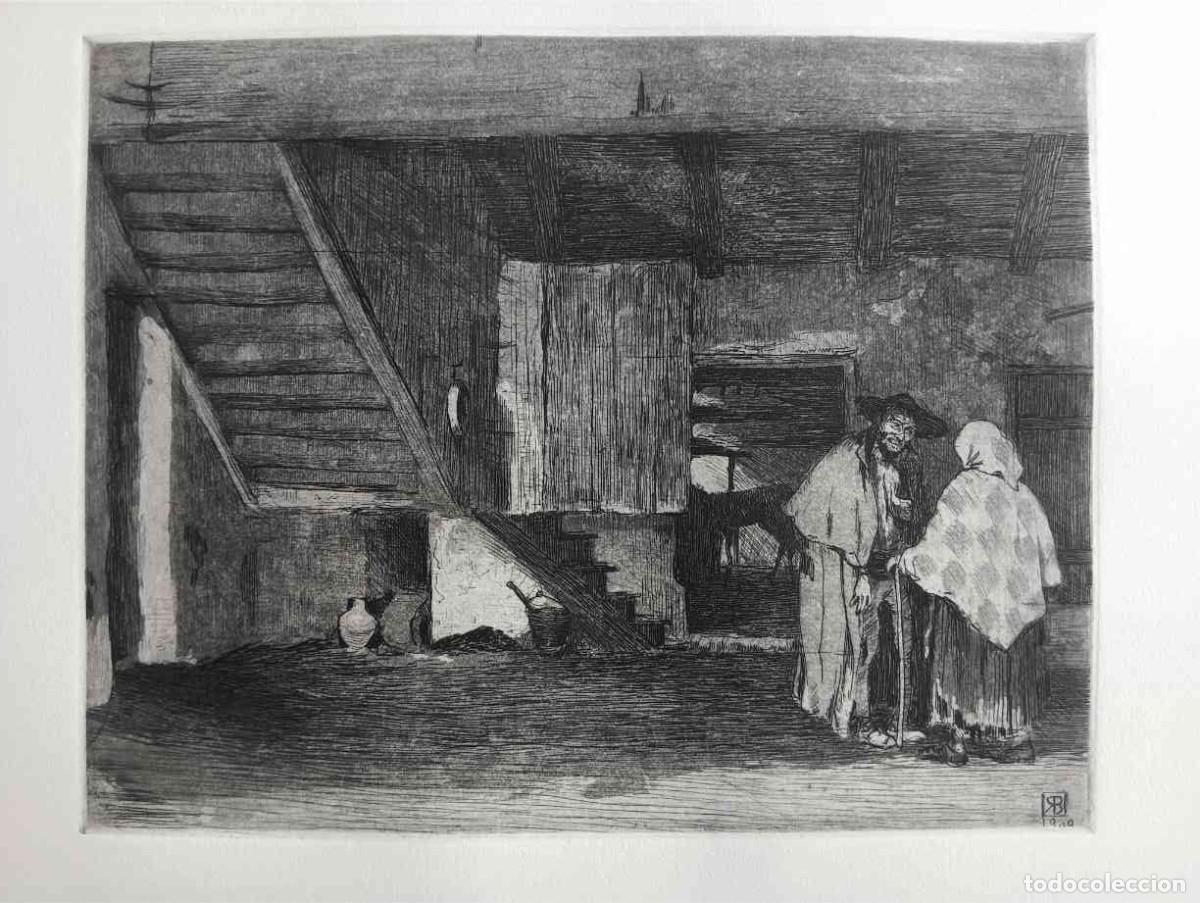 Kunst: Ricardo BAROJA (Huelva 1879-1954) Campesinos Soria: grabado 22x27 papel 39x56cms. En perfecto estado