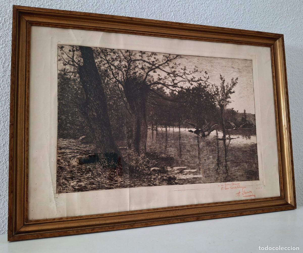 Arte: Grabado Agust&iacute;n Lhardy firmado dedicado a mano por el autor Laguna de la Granjilla 1 - 12 enmarcado