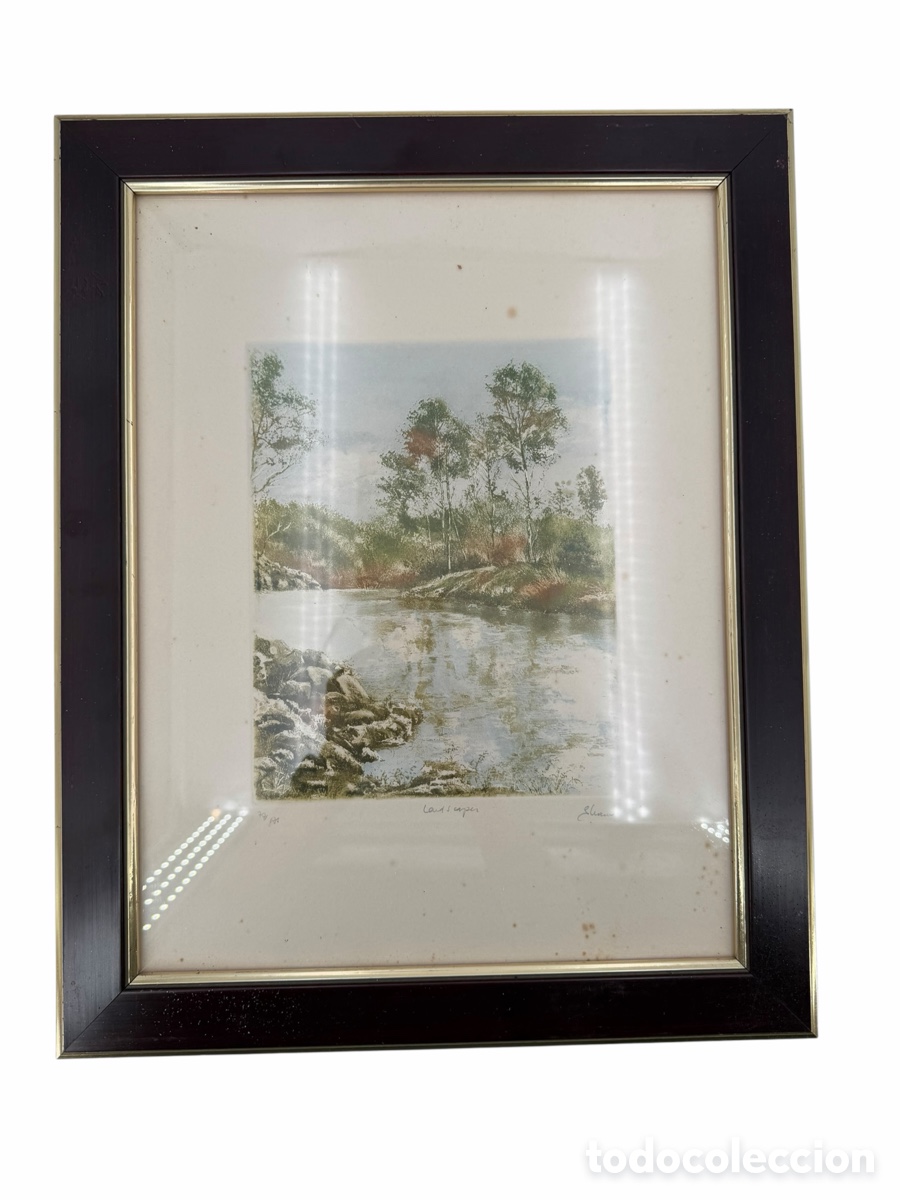 Kunst: Antiguo Grabado de Paisaje Rural