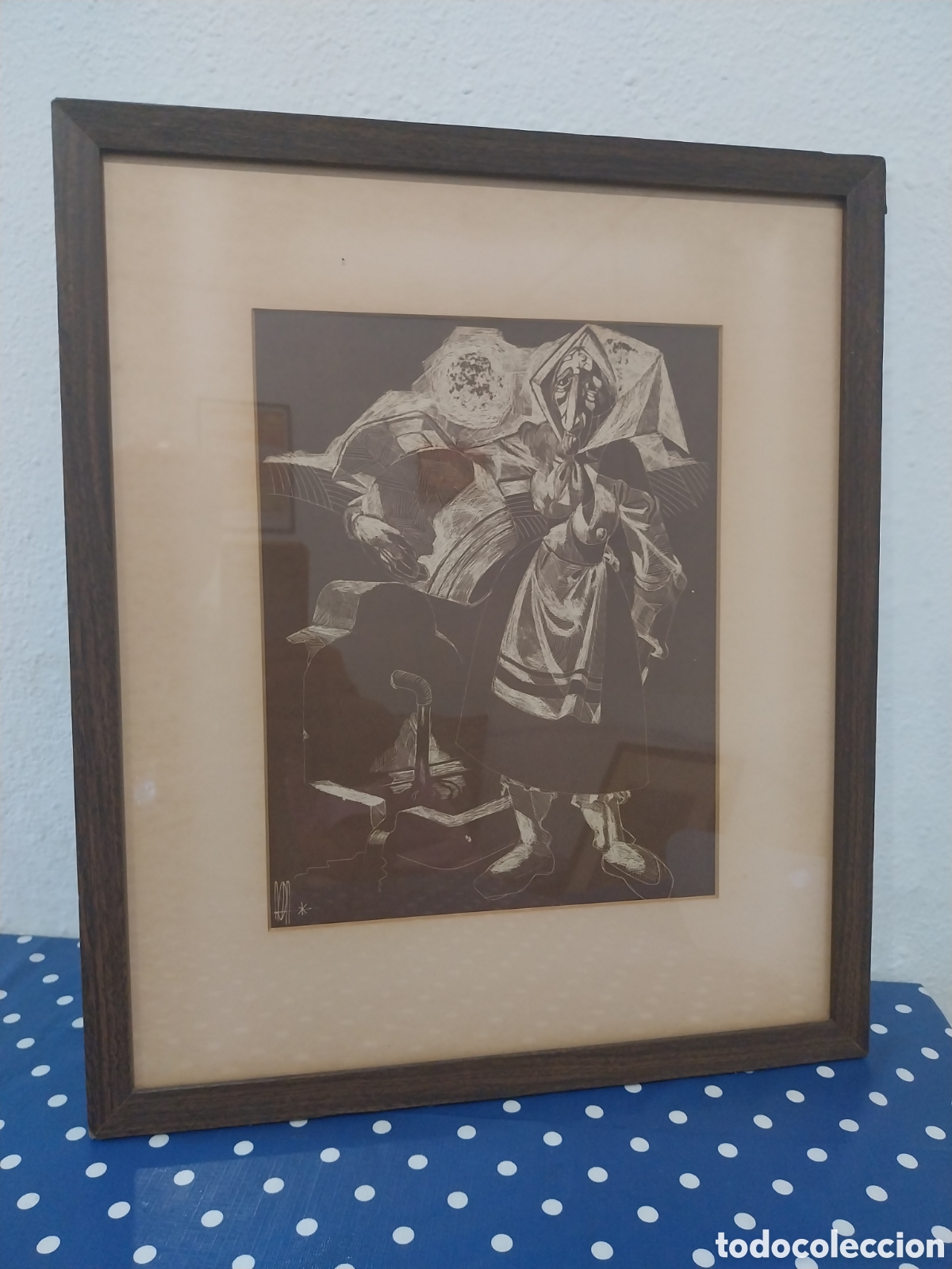 Arte: Grabado moza Castellana de Juan Antonio Alda,vintage 1974.Med 46 x 40 cm