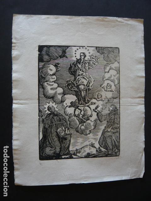 Art: INMACULADA CONCEPCION CON SANTOS GRABADO SIGLO XVIII 21,5 X 27 CM