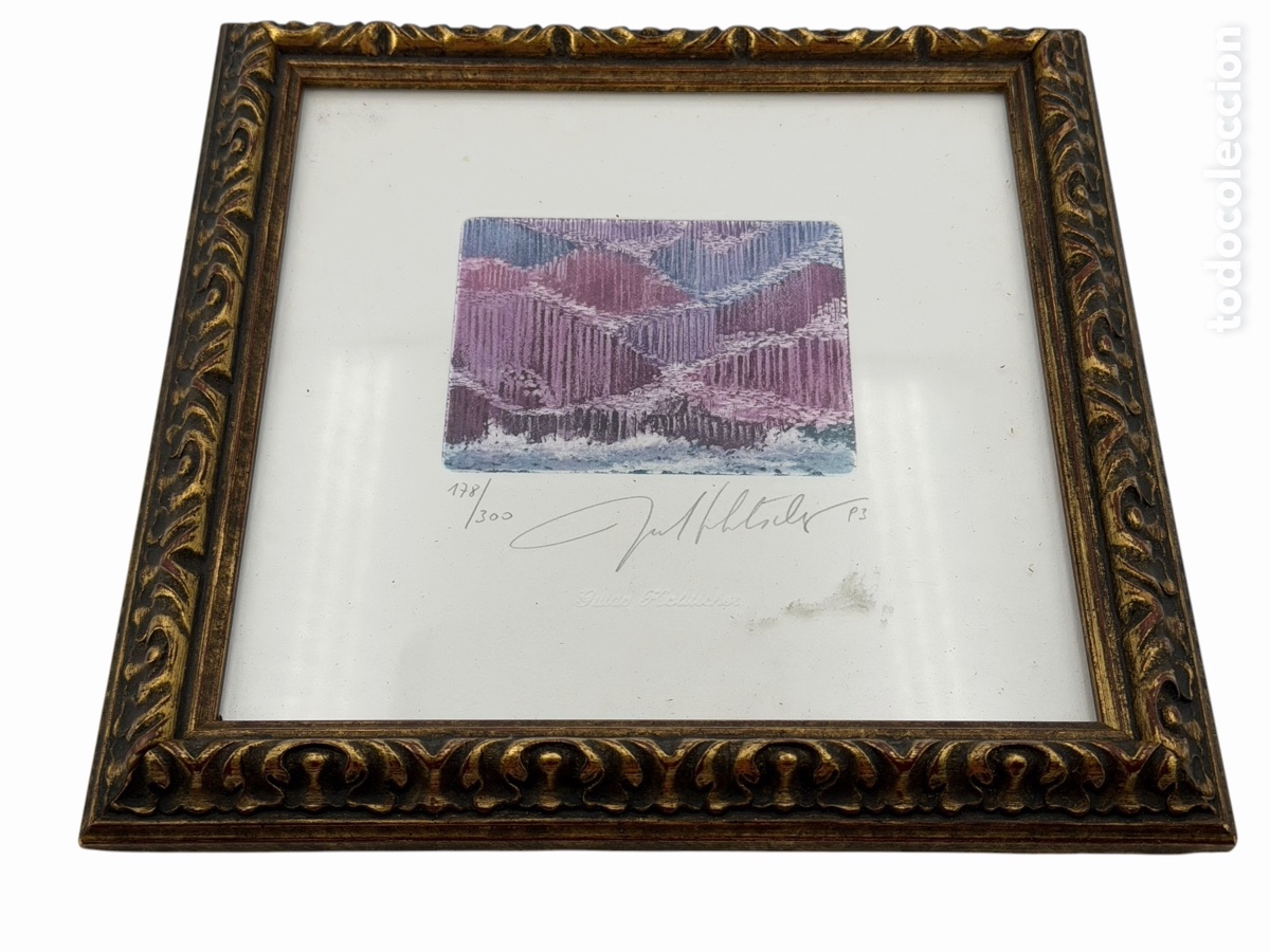 Kunst: Grabado Enmarcada Paisaje de Lanzarote. Firmado