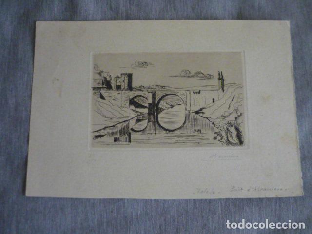 Art: TOLEDO VISTA DEL PUENTE DE ALCANTARA GRABADO AL AGUAFUERTE HACIA 1900 16 X 23,5 CM