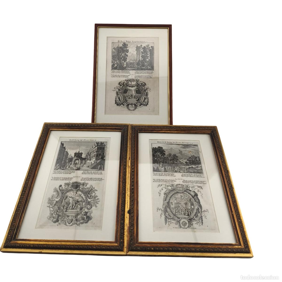 Arte: Lote de 3 Grabados Calcogr&aacute;ficos Sacros en Cobre (S. XVIII) - Johann Ulrich Krauss - Enmarcados con
